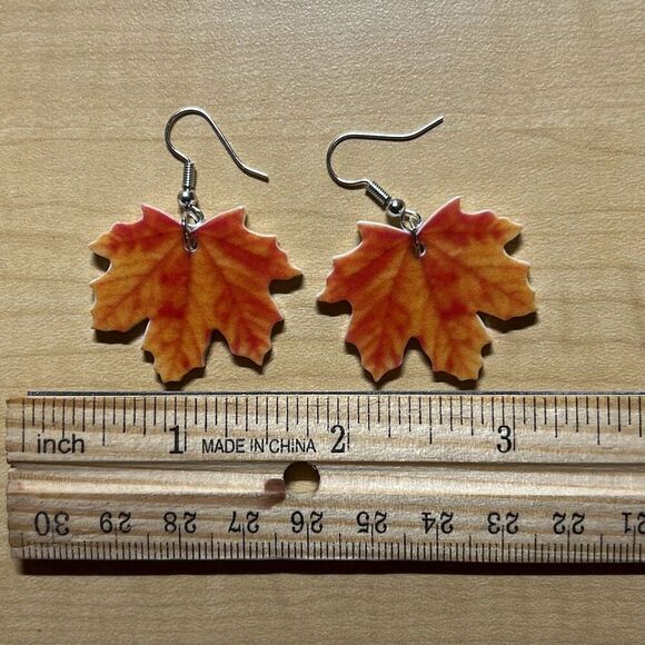 Autumn Maple Leaf Earrings - Picture 2 of 5